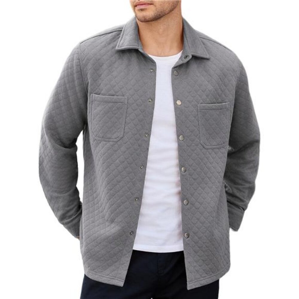 Mens Shacket Long Sleeve Shirt Jacket with Pockets Lightweight Quilted Overshirt